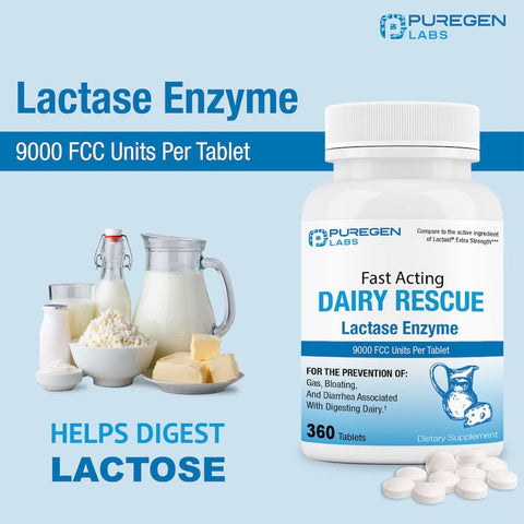 Dairy Relief Fast Acting Lactase Enzyme 9000 FCC, Lactose Intolerance