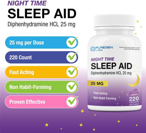 Sleep Aid Caplets, Diphenhydramine HCl 25mg