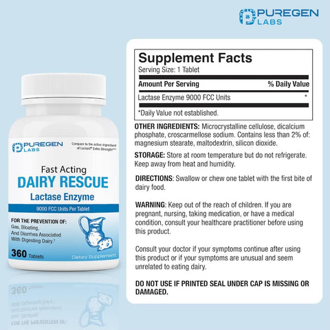 Dairy Relief Fast Acting Lactase Enzyme 9000 FCC, Lactose Intolerance