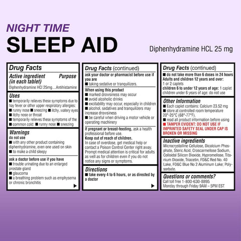 Sleep Aid Caplets, Diphenhydramine HCl 25mg