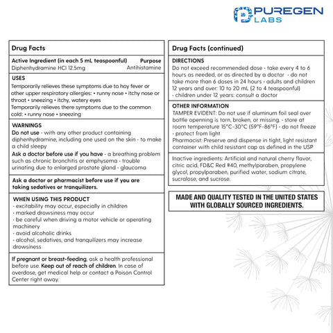 Allergy Relief Oral Solution, Diphenhydramine HCl 12.5mg/5 mL, Antihistamine