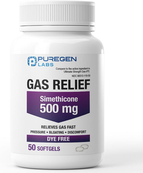 Puregen Labs Gas Relief Softgels with Simethicone 500 mg