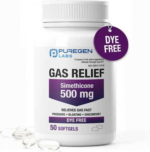 Puregen Labs Gas Relief Softgels with Simethicone 500 mg