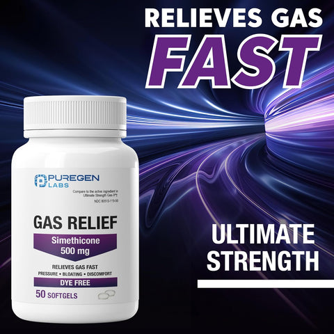Puregen Labs Gas Relief Softgels with Simethicone 500 mg