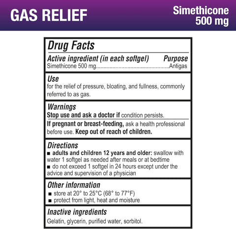 Puregen Labs Gas Relief Softgels with Simethicone 500 mg